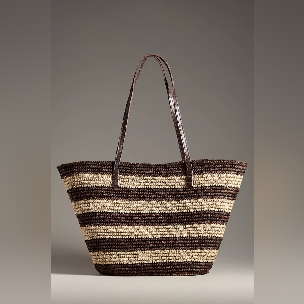 Striped Brown and Cream Tote Bag - Picture 2 of 8
